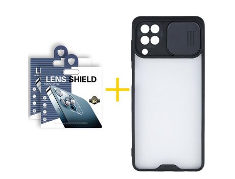 Pack 2 Películas de Cámara trasera + Funda SKYHE para Samsung Galaxy M12 Gel Protteción Cámara Negro