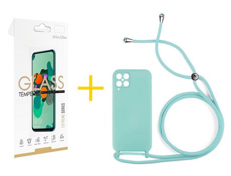Pack 1 Película 2.5D + Funda SKYHE para Samsung Galaxy M22 Gel con Cordón Agua Verde