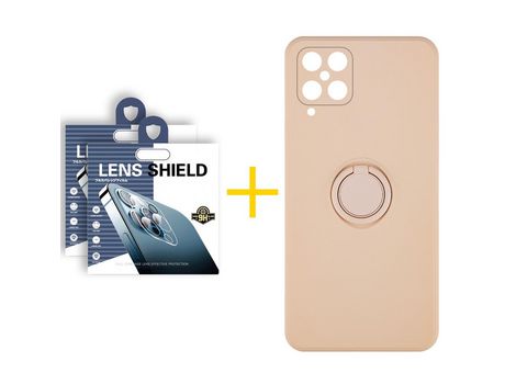 Pack 2 Películas de Cámara trasera + Funda SKYHE para Samsung Galaxy M12 Gel O-Ring Rosa Pastel
