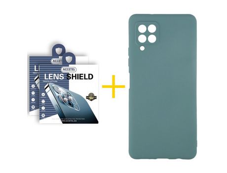 Pack 2 X Protector de Cámara trasera + Funda ACCETEL para Samsung Galaxy A42 5G Silicona Líquida Verde