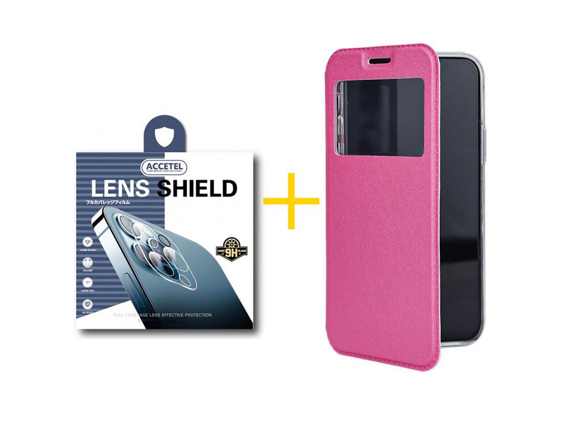 Pack 1 X Protector de Cámara trasera + Funda ACCETEL para Samsung Galaxy A12 4G Flip Cover Gandy Rosa