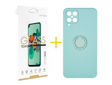 Pack 1 Película 2.5D + Funda SKYHE para Samsung Galaxy M22 Gel O-Ring Verde-Auga