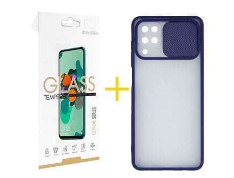 Pack 1 Película 2.5D + Funda SKYHE para Samsung Galaxy A12 5G Gel Protteción Cámara Azul Oscuro