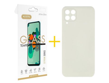 Pack 1 X Protector de Vidrio Templado 2.5D + Funda ACCETEL para Samsung Galaxy A22 4G Silicona Líquida Arena