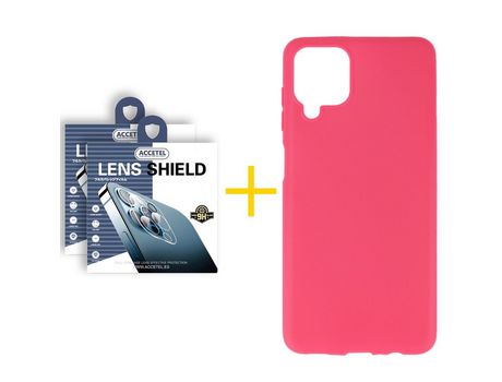 Pack 2 X Protector de Cámara trasera + Funda ACCETEL para Samsung Galaxy A42 5G Silicona Liso Rosa