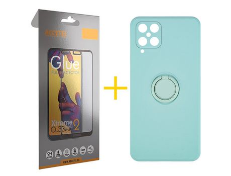 Pack 1 X Protector de Vidrio Templado Full + Funda ACCETEL para Samsung Galaxy A12 5G Gel O-Ring Verde-Agua