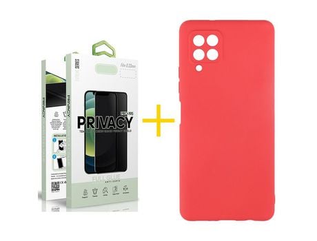 Pack 1 Película Antiespia + Funda SKYHE para Samsung Galaxy A12 4G Silicona Líquida Rojo