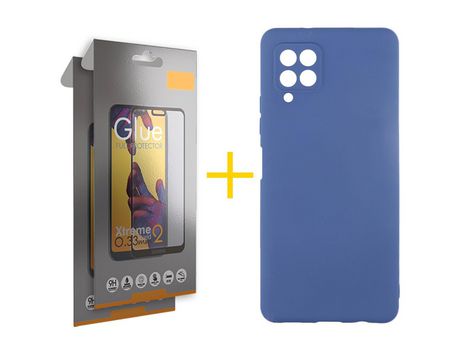 Pack 2 Películas Full + Funda SKYHE para Samsung Galaxy A12 5G Silicona Líquida Azul
