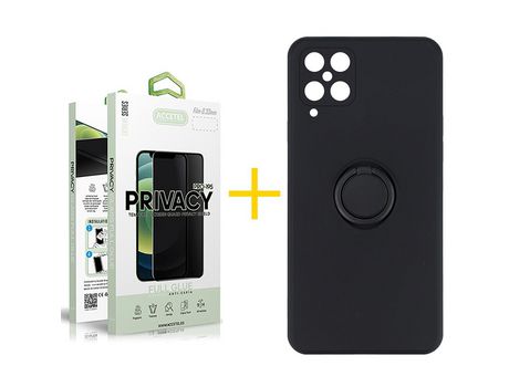 Pack 1 X Protector de Vidrio Templado Anti espía + Funda ACCETEL para Samsung Galaxy A12 4G Gel O-Ring Negro
