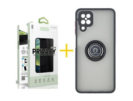 Pack 1 Película Antiespia + Funda SKYHE para Samsung Galaxy M22 Gel Bumper con Anillo Negro