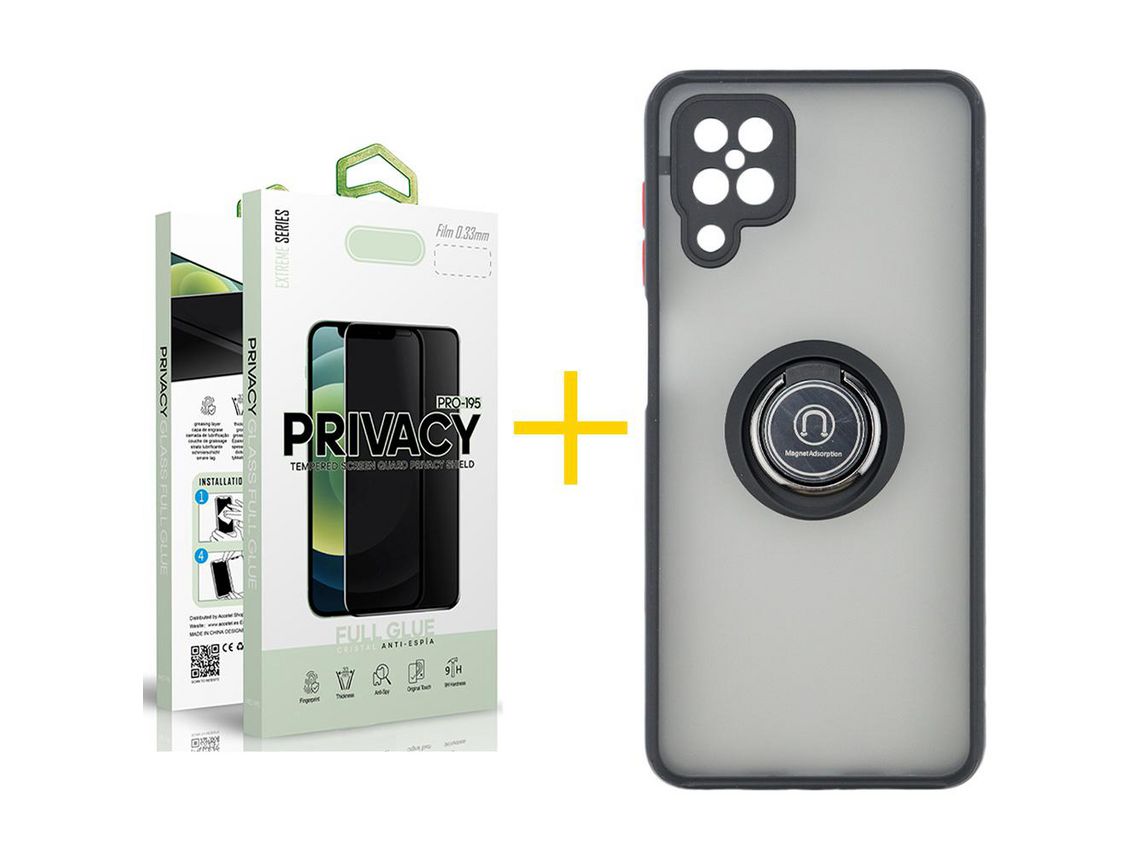 Pack 1 Película Antiespia + Funda SKYHE para Samsung Galaxy A12 5G Gel Bumper con Anillo Negro