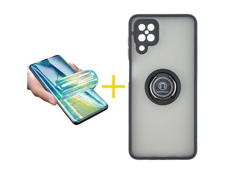 Pack 1 Película + Funda SKYHE para Samsung Galaxy A12 4G Gel Bumper con Anillo Negro