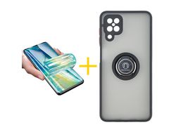 Pack 1 Película + Funda SKYHE para Samsung Galaxy A12 5G Gel Bumper con Anillo Negro