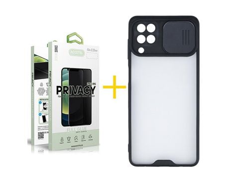Pack 1 X Protector de Vidrio Templado Anti espía + Funda ACCETEL para Samsung Galaxy A12 5G Gel Protección Cámara Negro