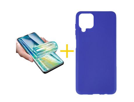 Pack 1 X Protector de Vidrio Templado Hidrogel + Funda ACCETEL para Samsung Galaxy A42 5G Silicona Liso Azul