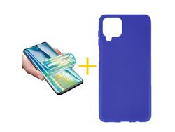 Pack 1 X Protector de Vidrio Templado Hidrogel + Funda ACCETEL para Samsung Galaxy M22 Silicona Liso Azul