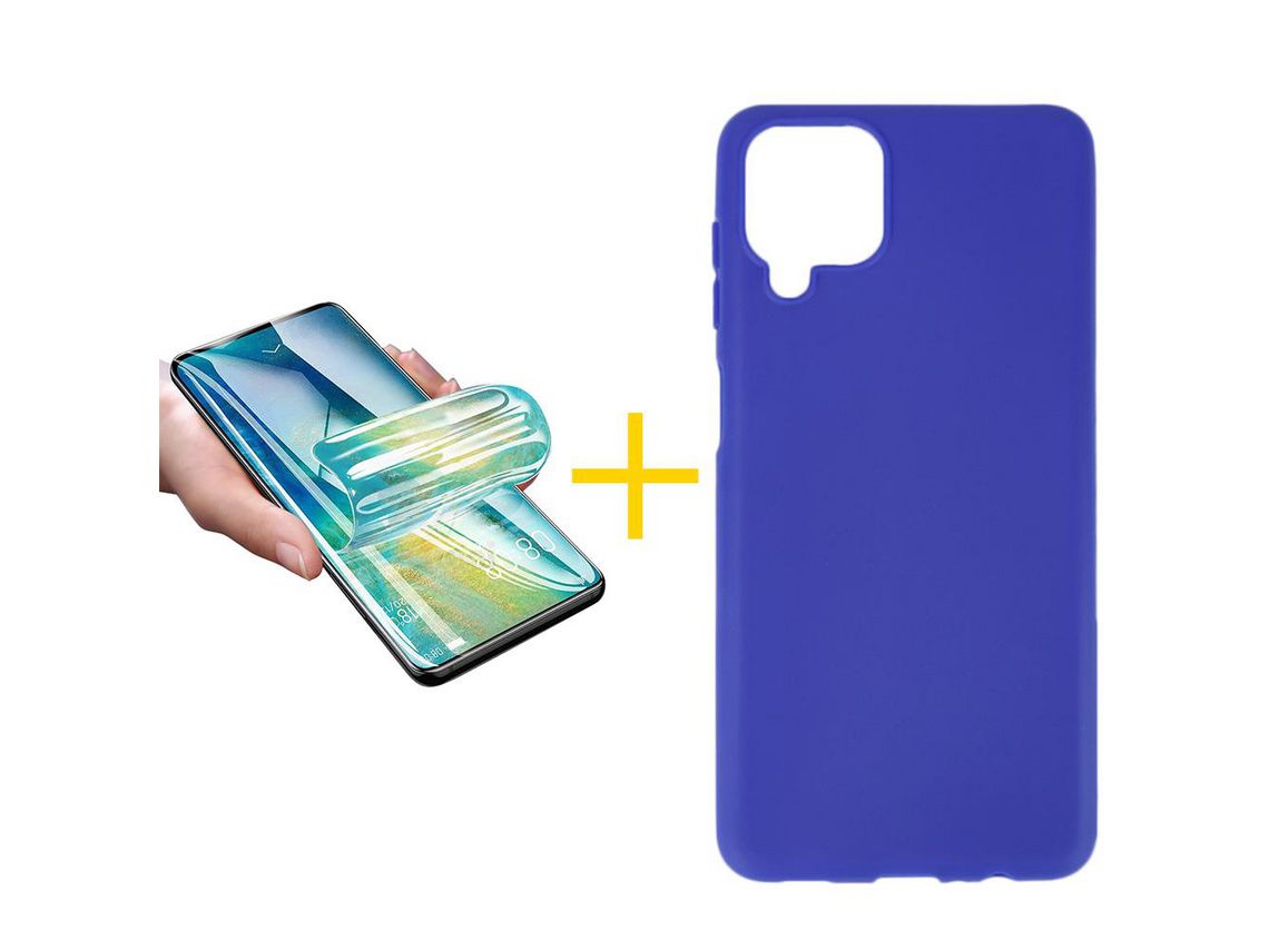 Pack 1 X Protector de Vidrio Templado Hidrogel + Funda ACCETEL para Samsung Galaxy M22 Silicona Liso Azul