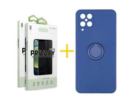 Pack 2 Películas Antiespia + Funda SKYHE para Samsung Galaxy M12 Gel O-Ring Azul