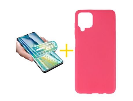 Pack 1 X Protector de Vidrio Templado Hidrogel + Funda ACCETEL para Samsung Galaxy A42 5G Silicona Liso Rosa