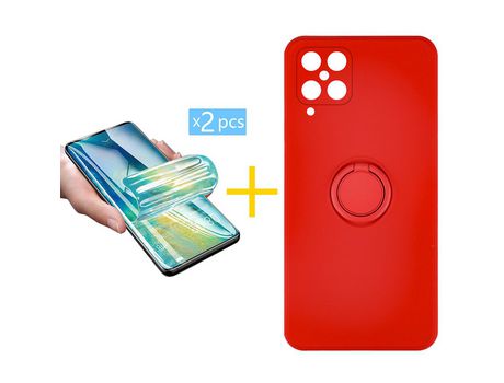 Pack 2 Películas + Funda SKYHE para Samsung Galaxy M22 Gel O-Ring Rojo