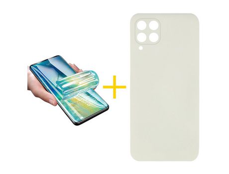 Pack 1 X Protector de Vidrio Templado Hidrogel + Funda ACCETEL para Samsung Galaxy A42 5G Silicona Líquida Arena