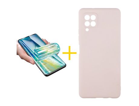 Pack 1 X Protector de Vidrio Templado Hidrogel + Funda ACCETEL para Samsung Galaxy A42 5G Silicona Líquida Rosa