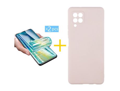 Pack 2 Películas + Funda SKYHE para Samsung Galaxy M22 Silicona Líquida Rosa