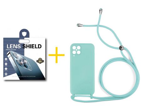 Pack 1 Película de Cámara trasera + Funda SKYHE para Samsung Galaxy A22 4G Gel con Cordón Agua Verde