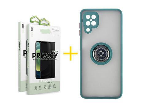 Pack 2 Películas Antiespia + Funda SKYHE para Samsung Galaxy M12 Gel Bumper con Anillo Verde