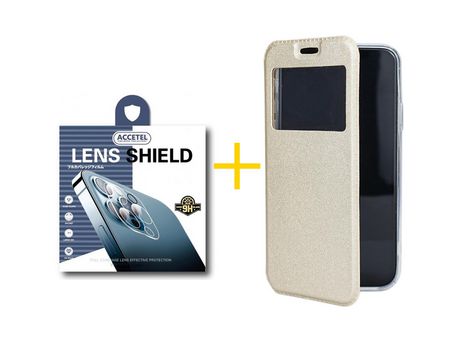 Pack 1 X Protector de Cámara trasera + Funda ACCETEL para Samsung Galaxy A42 5G Flip Cover Gandy Oro