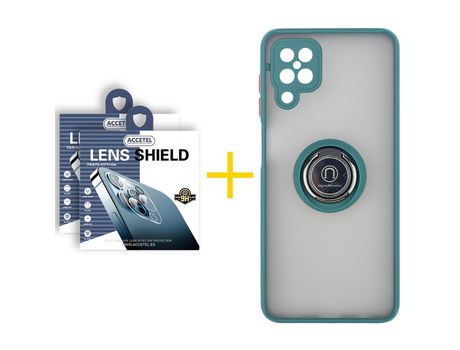 Pack 2 X Protector de Cámara trasera + Funda ACCETEL para Samsung Galaxy A12 4G Gel Bumper con Anillo Verde