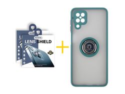 Pack 2 X Protector de Cámara trasera + Funda ACCETEL para Samsung Galaxy M12 Gel Bumper con Anillo Verde