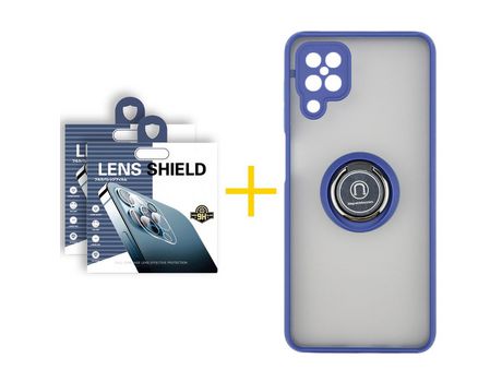 Pack 2 Películas de Cámara trasera + Funda SKYHE para Samsung Galaxy A22 4G Gel Bumper con Anillo Azul