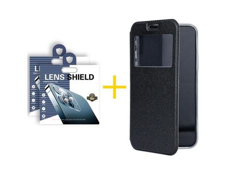 Pack 2 X Película de Cámara trasera + Funda SKYHE por Apple iPhone 15 Pro Flip Cover GANDY Negro
