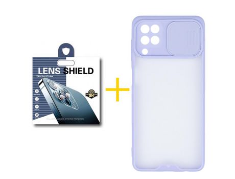 Pack 1 Película de Cámara trasera + Funda SKYHE para Samsung Galaxy M12 Gel Protteción Cámara Violeta