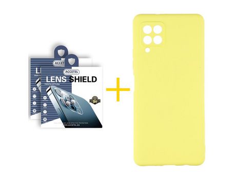 Pack 2 X Protector de Cámara trasera + Funda ACCETEL para Samsung Galaxy A42 5G Silicona Líquida Amarillo