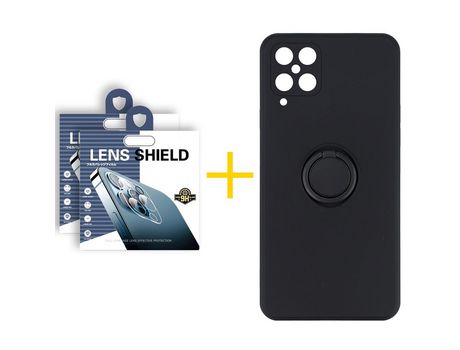 Pack 2 Películas de Cámara trasera + Funda SKYHE para Samsung Galaxy M12 Gel O-Ring Negro