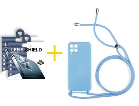Pack 2 Películas de Cámara trasera + Funda SKYHE para Samsung Galaxy M12 Gel con Cordón Azul