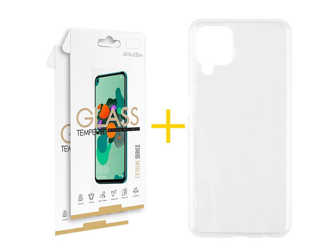 Pack 2 Películas 2.5D + Funda SKYHE para Samsung Galaxy A12 5G Silicona Liso Incoloro Escarchado