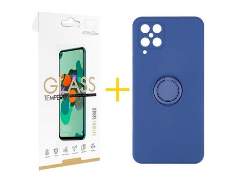 Pack 1 Película 2.5D + Funda SKYHE para Samsung Galaxy M12 Gel O-Ring Azul