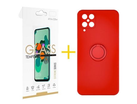 Pack 1 Película 2.5D + Funda SKYHE para Samsung Galaxy M12 Gel O-Ring Rojo