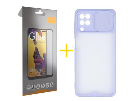 Pack 1 Película Full + Funda SKYHE para Samsung Galaxy M22 Gel Protteción Cámara Violeta