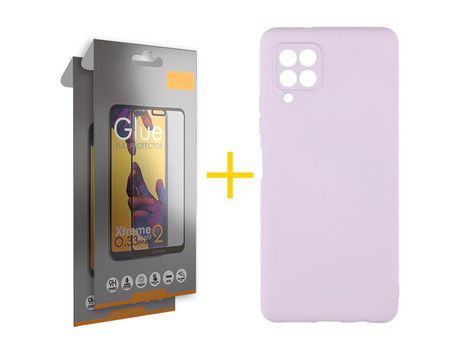 Pack 2 Películas Full + Funda SKYHE para Samsung Galaxy M22 Silicona Líquida Morado
