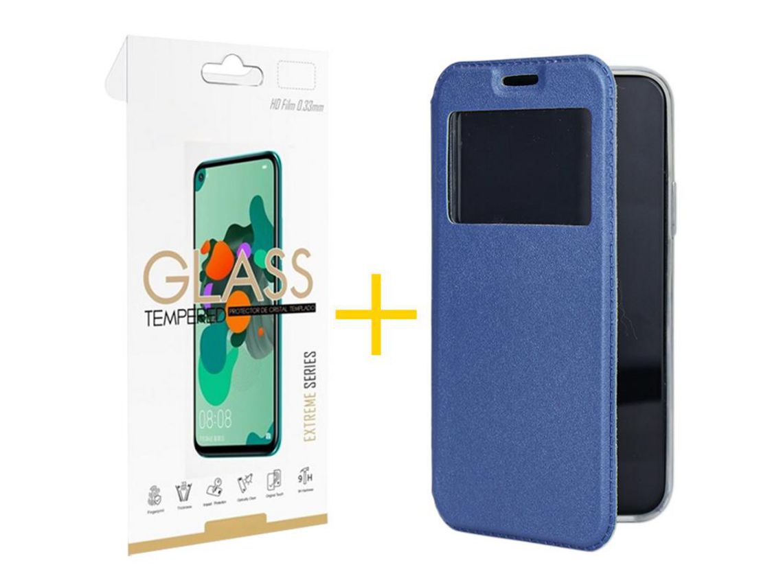 Pack 1 Película 2.5D + Funda SKYHE por Samsung Galaxy A73 5G Flip Cover Gandy Azul