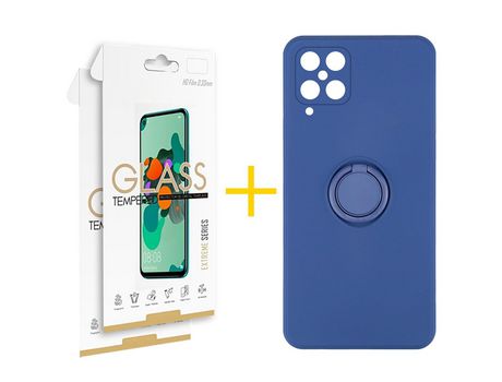 Pack 2 Películas 2.5D + Funda SKYHE para Samsung Galaxy M12 Gel O-Ring Azul