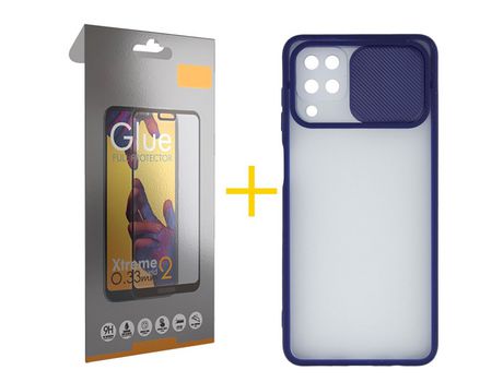 Pack 1 Película Full + Funda SKYHE para Samsung Galaxy M12 Gel Protteción Cámara Azul Oscuro