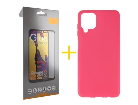 Pack 1 Película Full + Funda SKYHE para Samsung Galaxy A12 5G Silicona Liso Rosa
