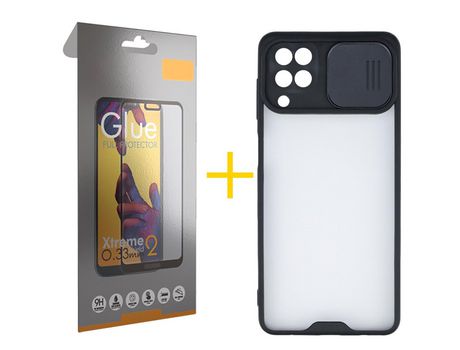 Pack 1 Película Full + Funda SKYHE para Samsung Galaxy M12 Gel Protteción Cámara Negro