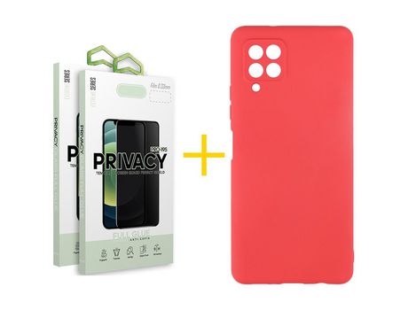Pack 2 Películas Antiespia + Funda SKYHE para Samsung Galaxy M12 Silicona Líquida Rojo