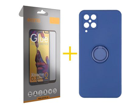 Pack 1 X Protector de Vidrio Templado Full + Funda ACCETEL para Samsung Galaxy A42 5G Gel O-Ring Azul